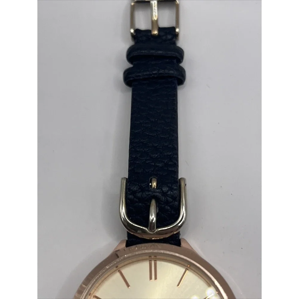 A New Day Women's Quartz Watch Rose Gold Case Black Band- New Battery‎